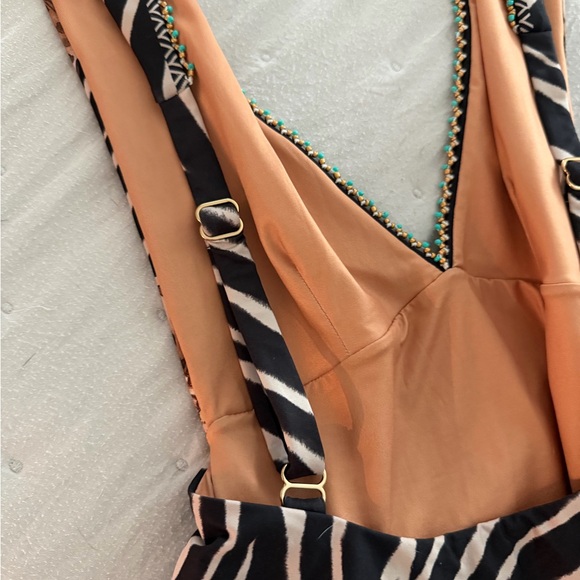 Floral Zebra Print One-Piece Swimsuit in Black and Tan - Picture 5 of 6